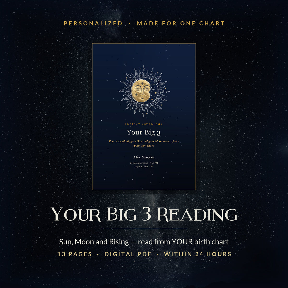 Personalized Big 3 Birth Chart Reading — Digital PDF