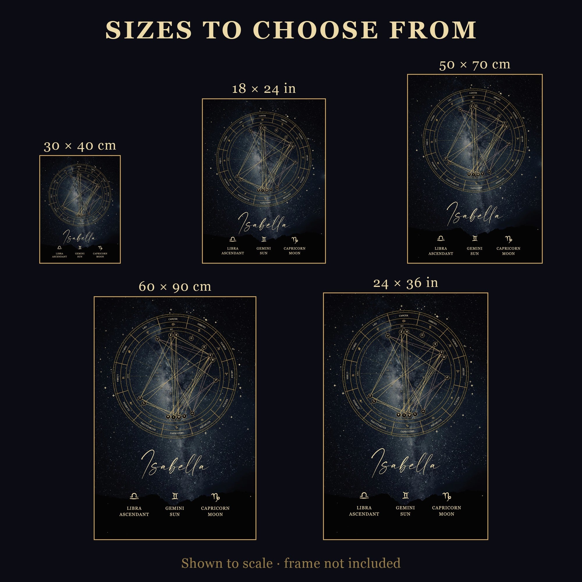 Personalized Astrology Natal Chart Poster – Midnight Black Edition
